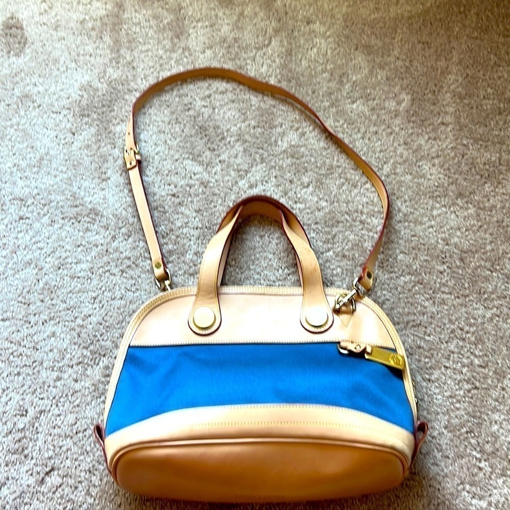 DOONEY & BOURKE blue leather and canvas cabriolet dome bag - Picture 3 of 12